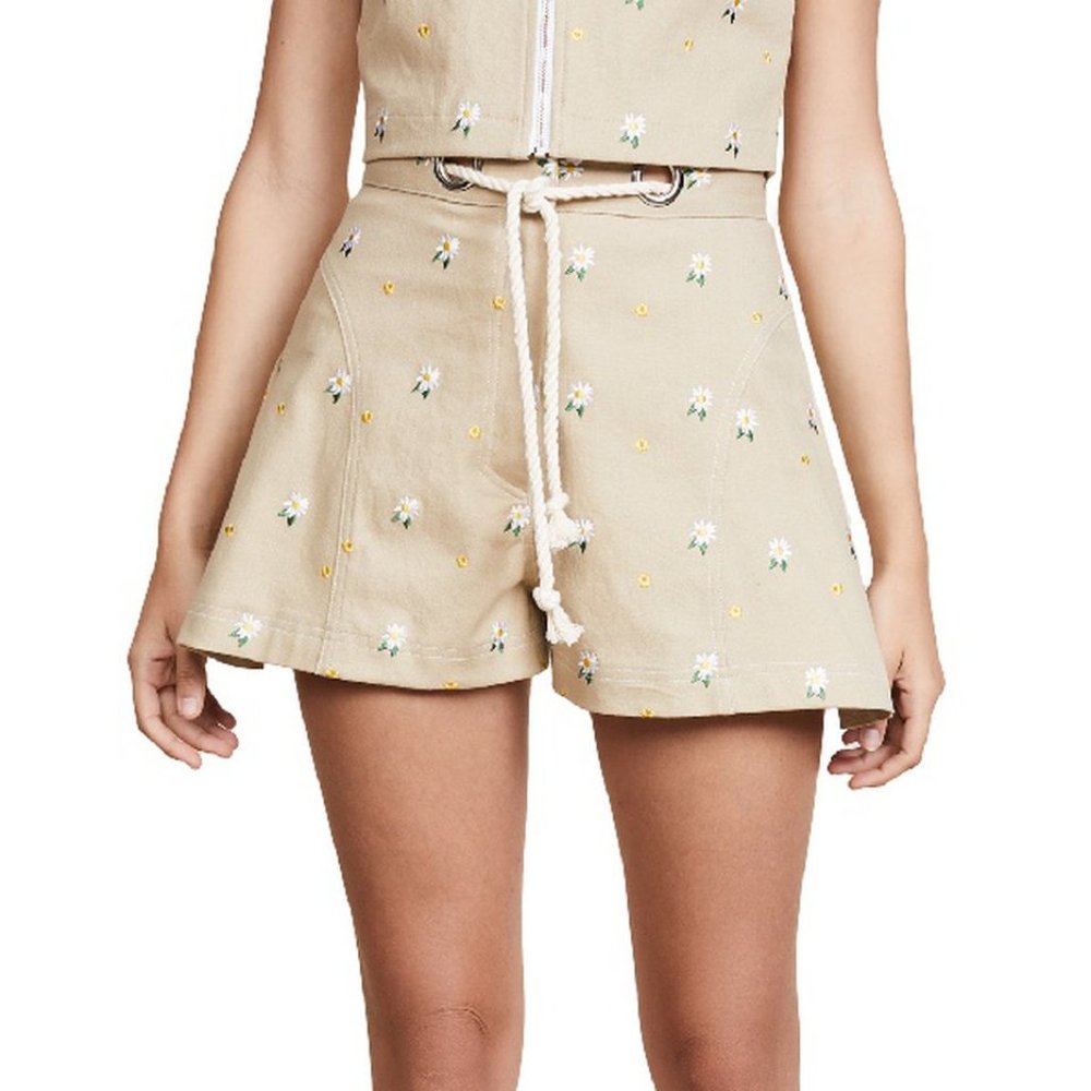 Miaou Greta Stretch Cotton High Waisted Daisy Shorts